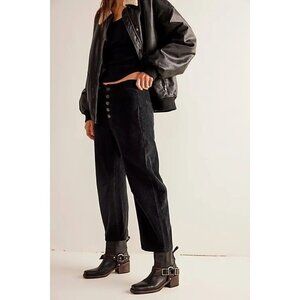 We The Free Osaka Mid Rise Barrel Corduroy Pants Black Button Fly Relaxed Sz 32